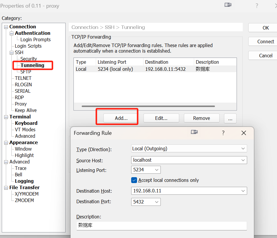 xshell ssh tunnel